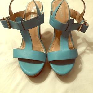 Adorable teal wedge sandals
